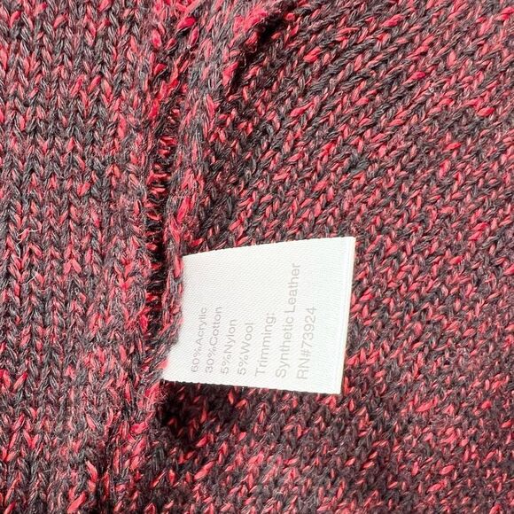 Ming Wang Cardigan Sweater Womens PL Red Open Front Faux Leather Pockets Knitted - Picture 8 of 11